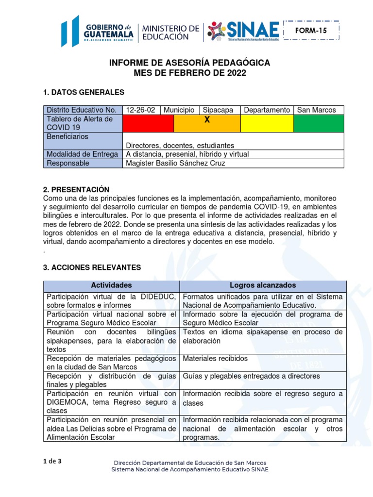 Informe Febrero | PDF | Plan de estudios | Aprendizaje