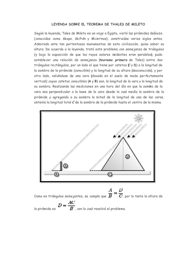 Leyenda Sobre El Teorema de Thales de Mileto