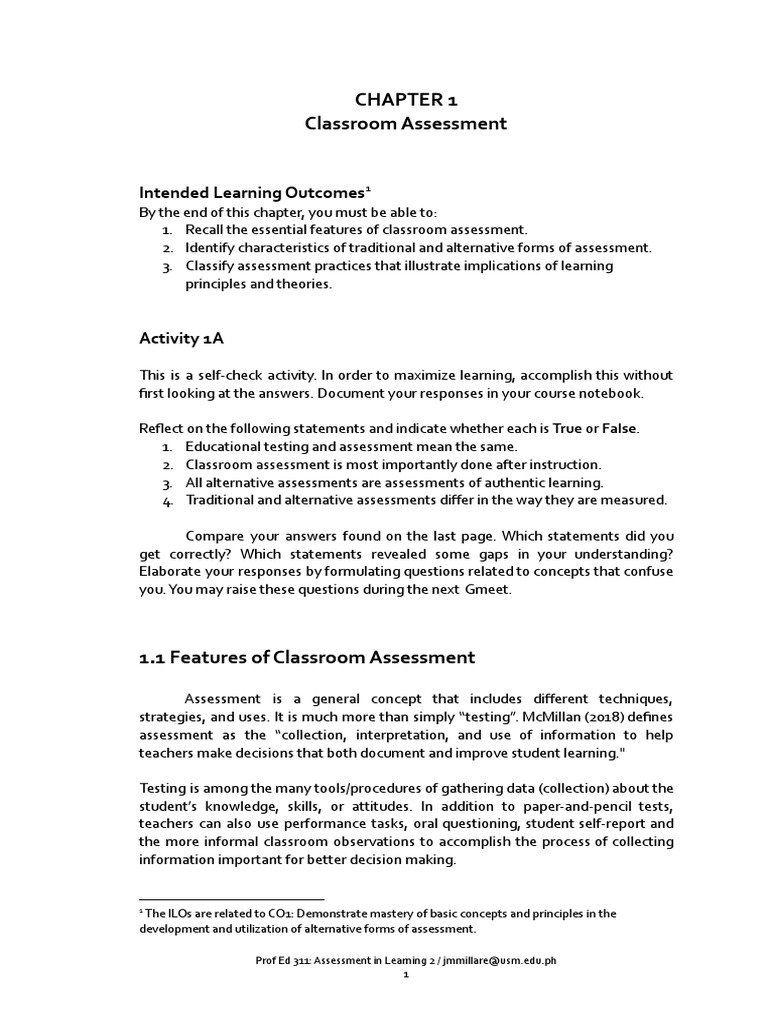 311 W2 1 Classroom Assessment TTH PDF Educational Assessment Learning