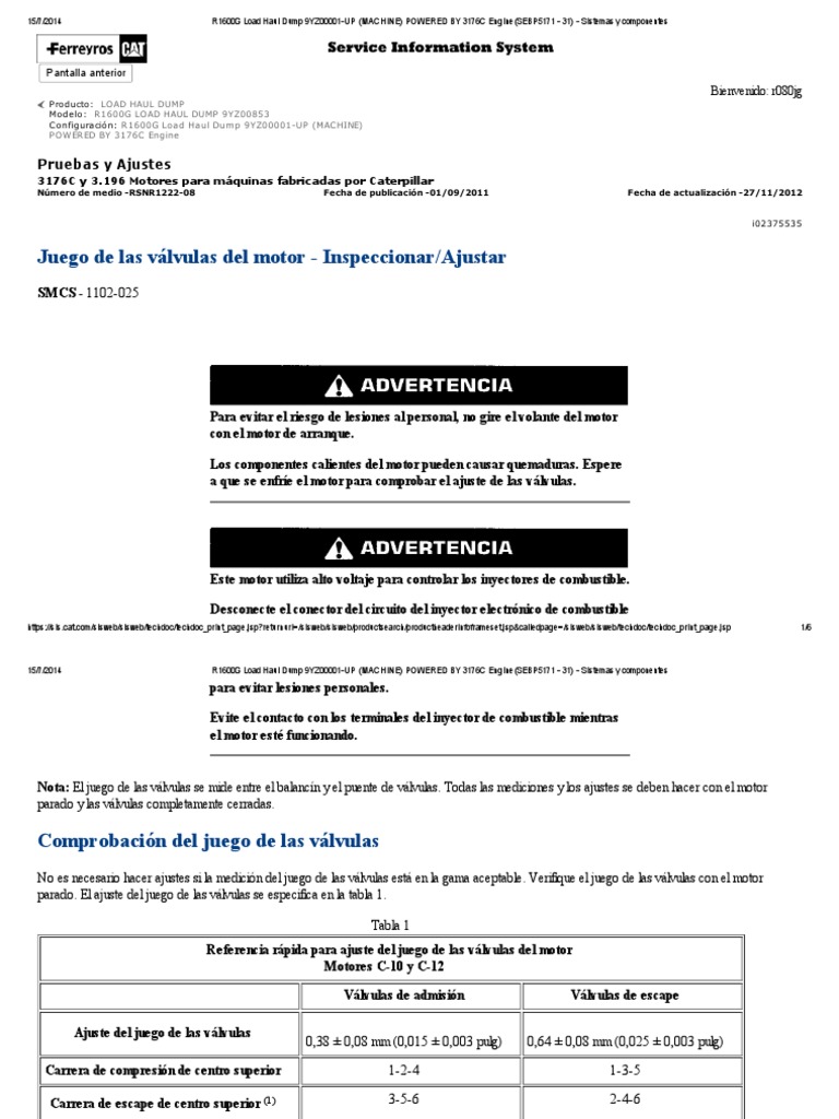 3176C Engine Valve Clearance Inspection PDF Tornillo Máquinas