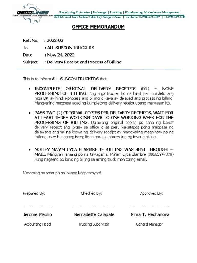 Gearlines DR Memo PDF