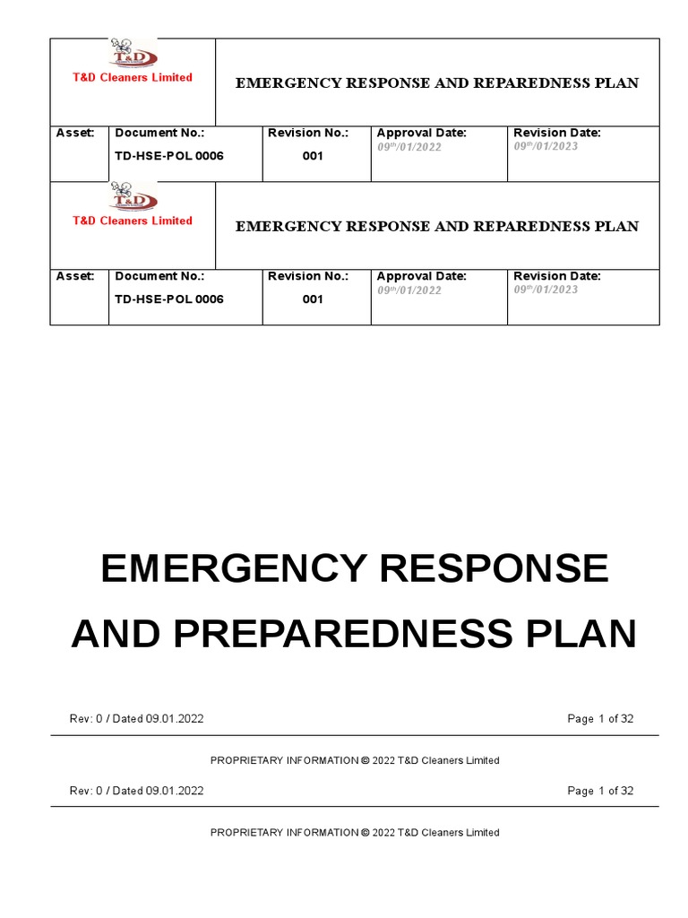 T&DHSEPOL0006 Emergency Response Plan PDF Emergency Management