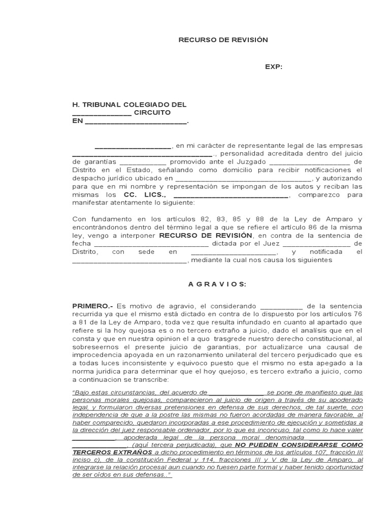Recurso de Revisión en Juicio de Amparo | PDF | Caso de ley | Sentencia ...