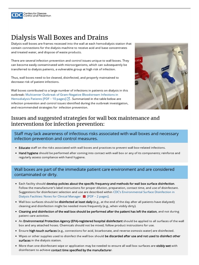 Dialysis Wall Boxes and Drains Dialysis Safety CDC PDF