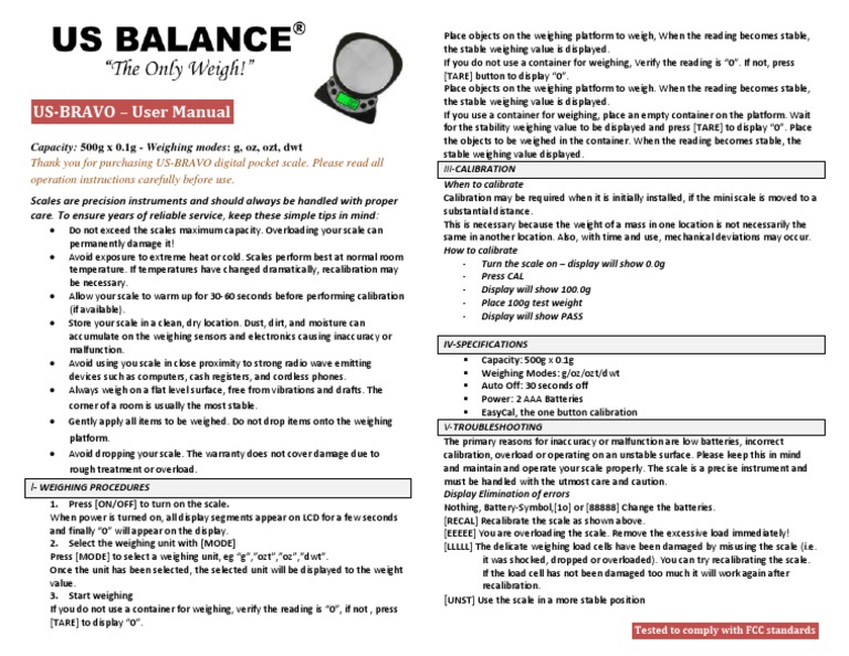USBRAVO Digital Scale Instructions Manual USBALANCE PDF Weighing