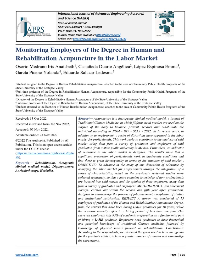Monitoring Employers of The Degree in Human and Rehabilitation