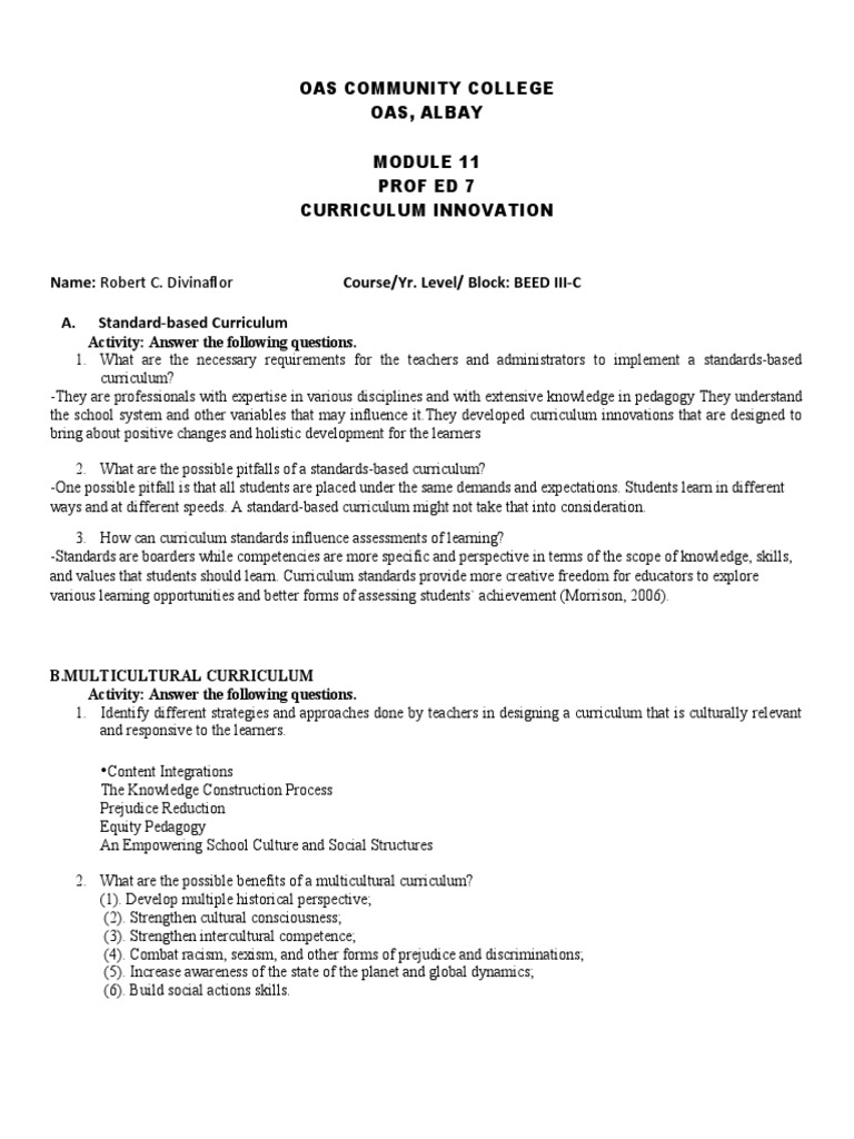 OCC MODULE 11 THE TEACHER AND THE SCH cURRICULUM 1 | PDF | Curriculum ...