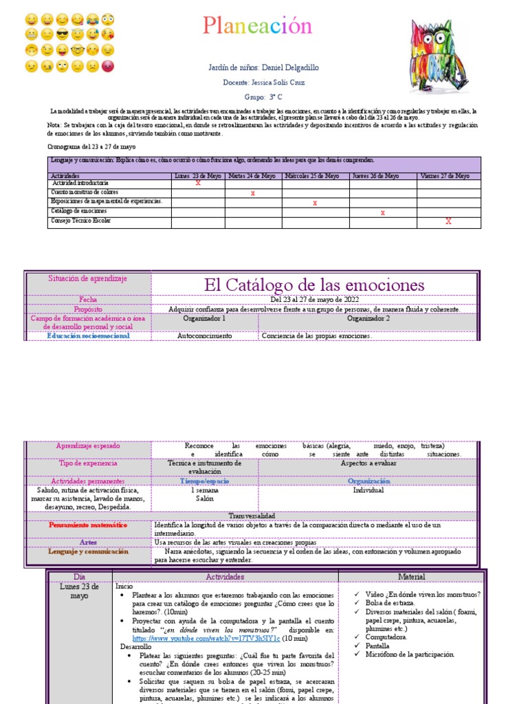 Plan de emociones para preescolar | PDF | Las emociones | Ciencias del ...