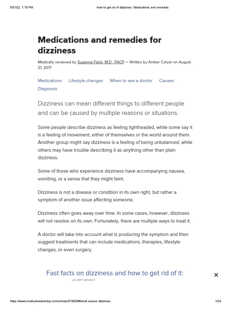 How To Get Rid of Dizziness Medications and Remedies PDF Vertigo