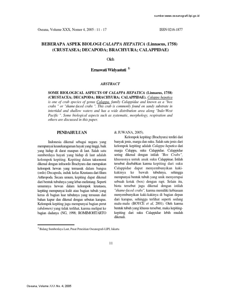 Aspek Biologi Calappa hepatica | PDF | Ilmu Sosial | Sains & Matematika