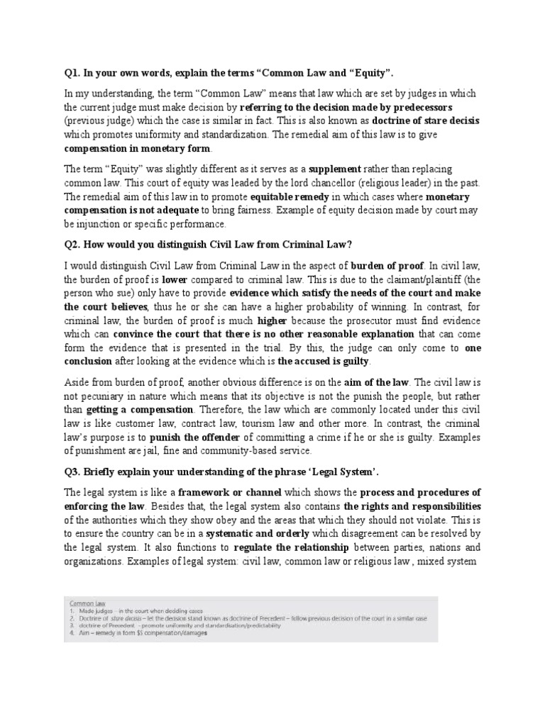Explaining Common Law, Equity, and Distinguishing Between Civil and