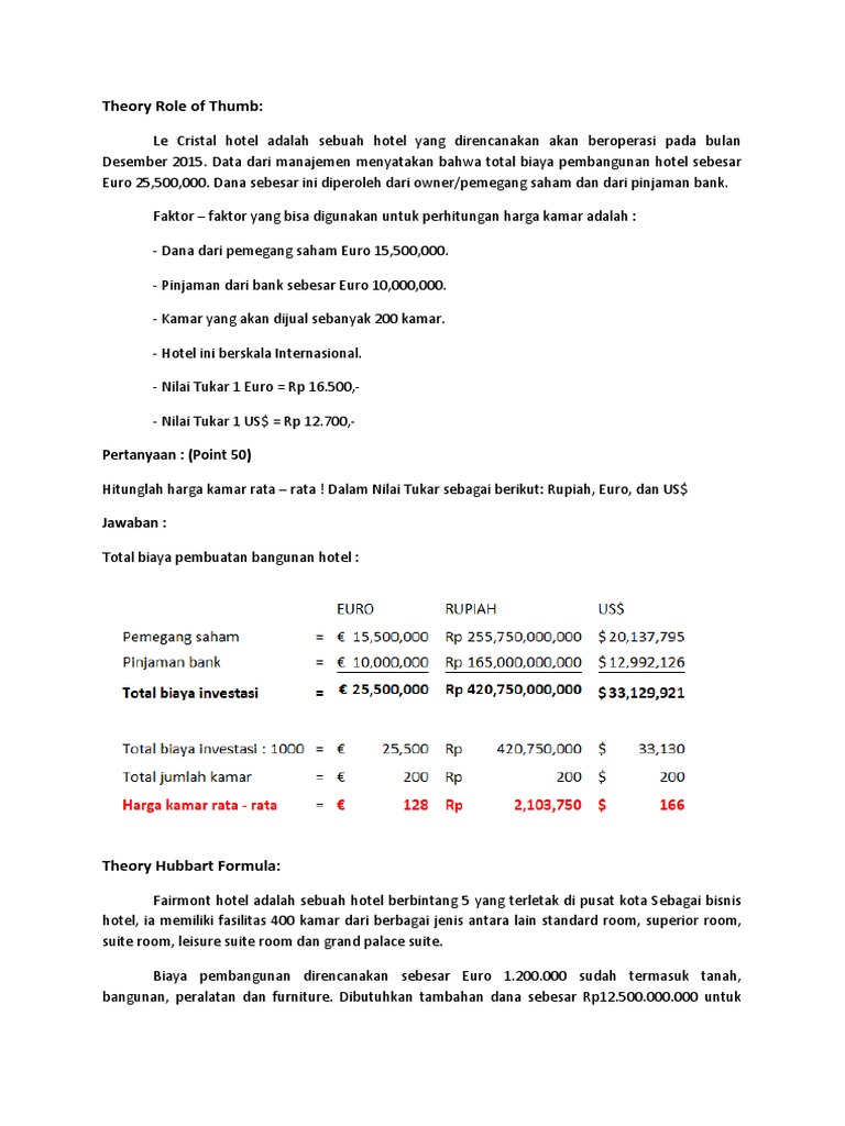 Harga Kamar Menggunakan Rumus Hubbart | PDF | Bisnis | Hukum