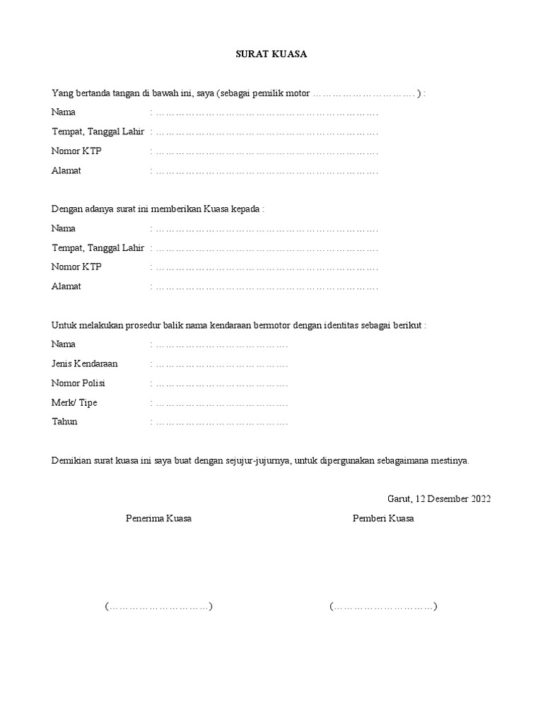 SURAT-KUASA - Balik Nama Motor | PDF