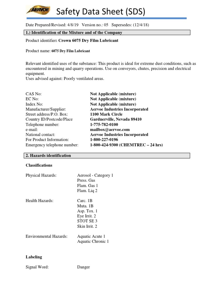 Dry Film Lubricant 6075 US PDF Dangerous Goods Chemistry