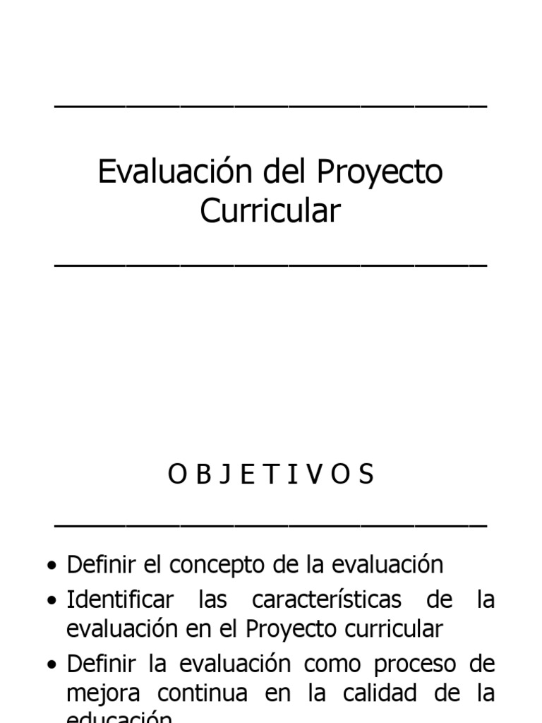 Evaluación del Proyecto Curricular | PDF | Evaluación | Plan de estudios