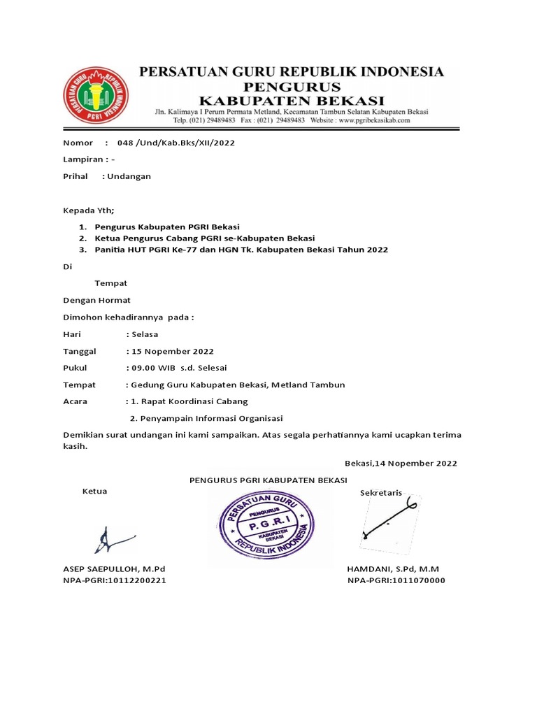 Undangan Rapat Koordinasi | PDF