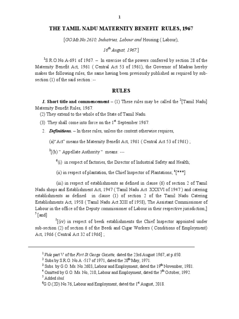The Maternity Benefits Rules 1967 PDF Pregnancy Childbirth