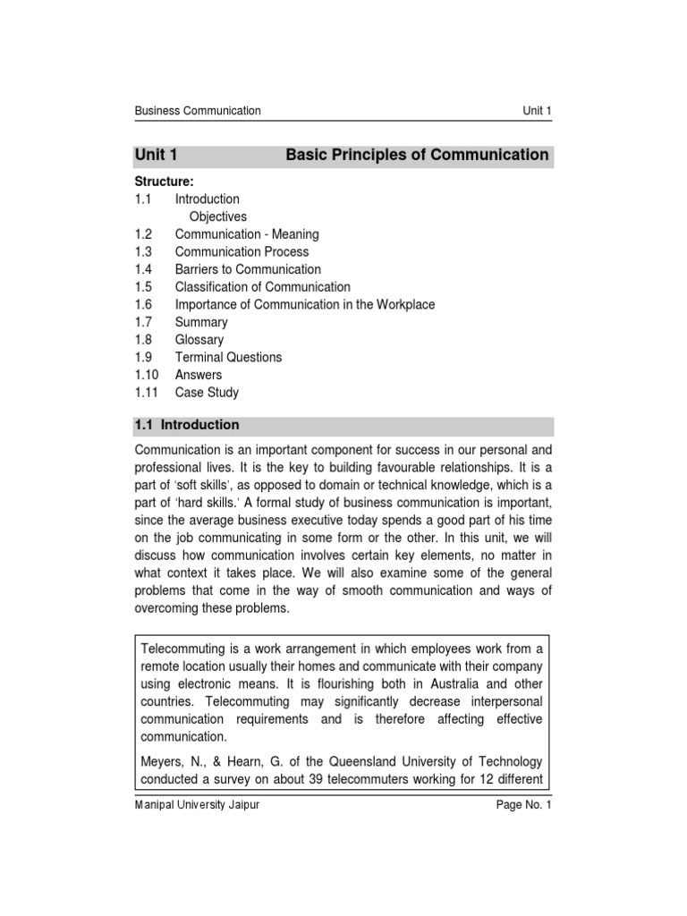 Unit 1 - Basic Principles of Communication | PDF | Communication ...