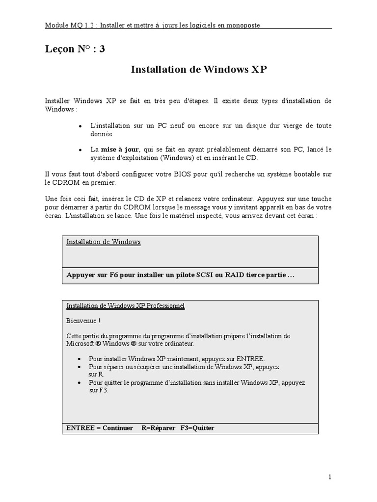 MQ 12 Installation de Windows XP | PDF | Microsoft Windows | Windows XP