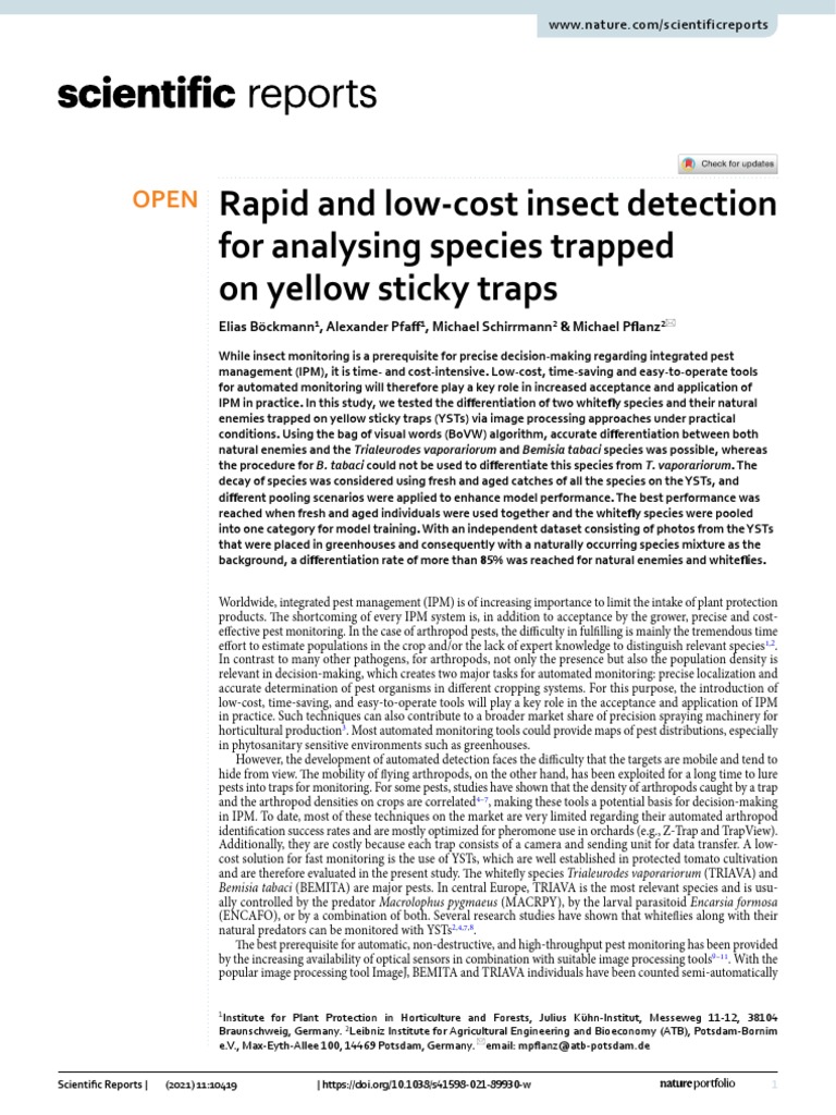Rapid and Low Cost Insect Detection For Analysing Species Trapped On ...