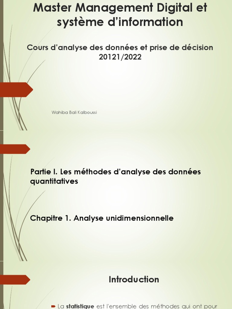 Chap1.Analyse Unidimensionnelle 2022 | PDF | Statistiques | Analyse des ...