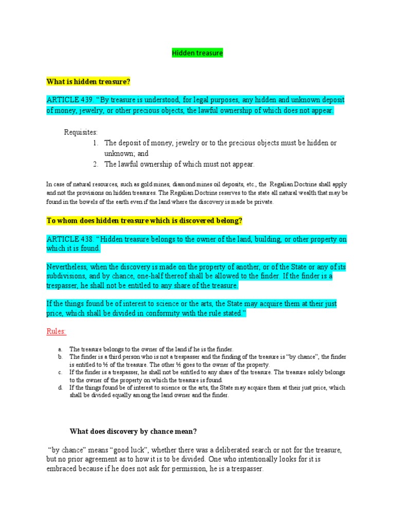 Hidden Treasure Pdf Property Private Law