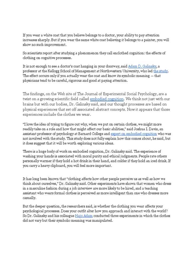 School Uniforms Research Articles PDF Cognition Embodied Cognition