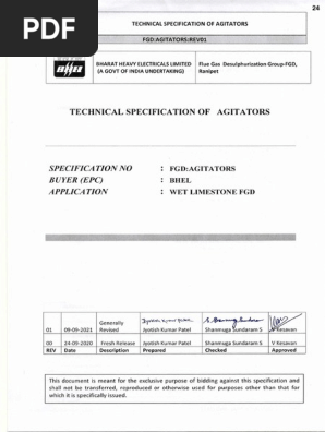 Technical Spec Agitator