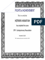 CPR Certificate Achievement 100% Grade