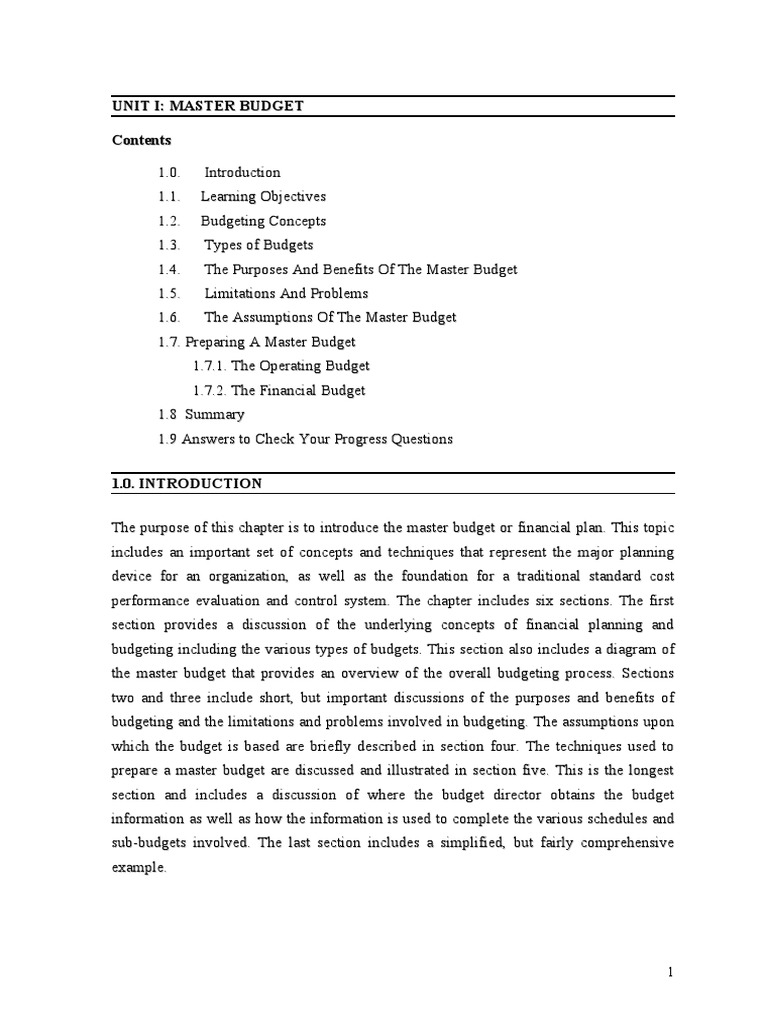 Master Budget Overview and Concepts | PDF | Balance Sheet | Cost Of ...
