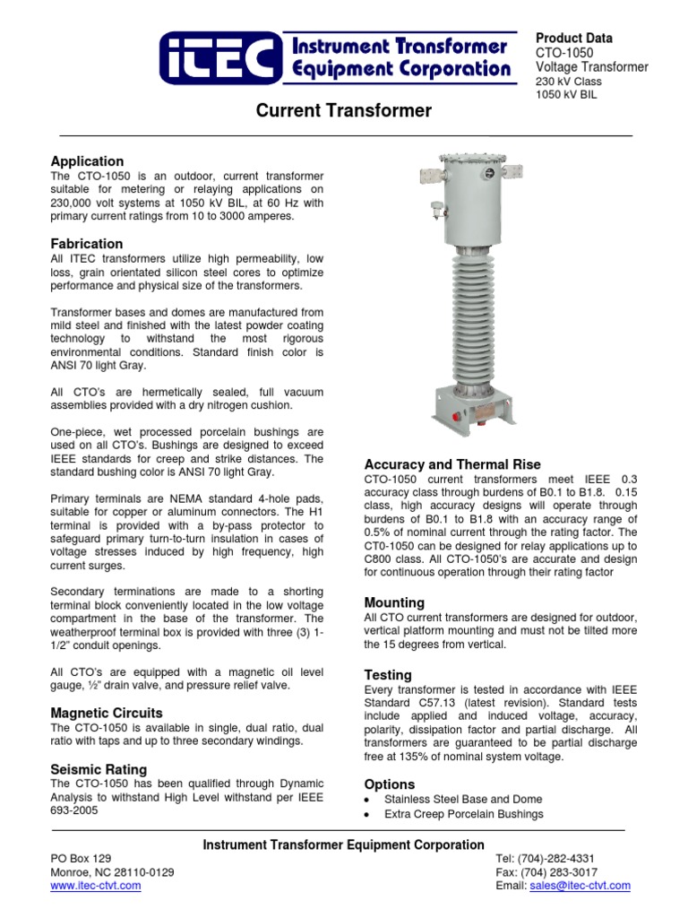 CTO 1050 230 Current Transformer PDF Transformer Electrical