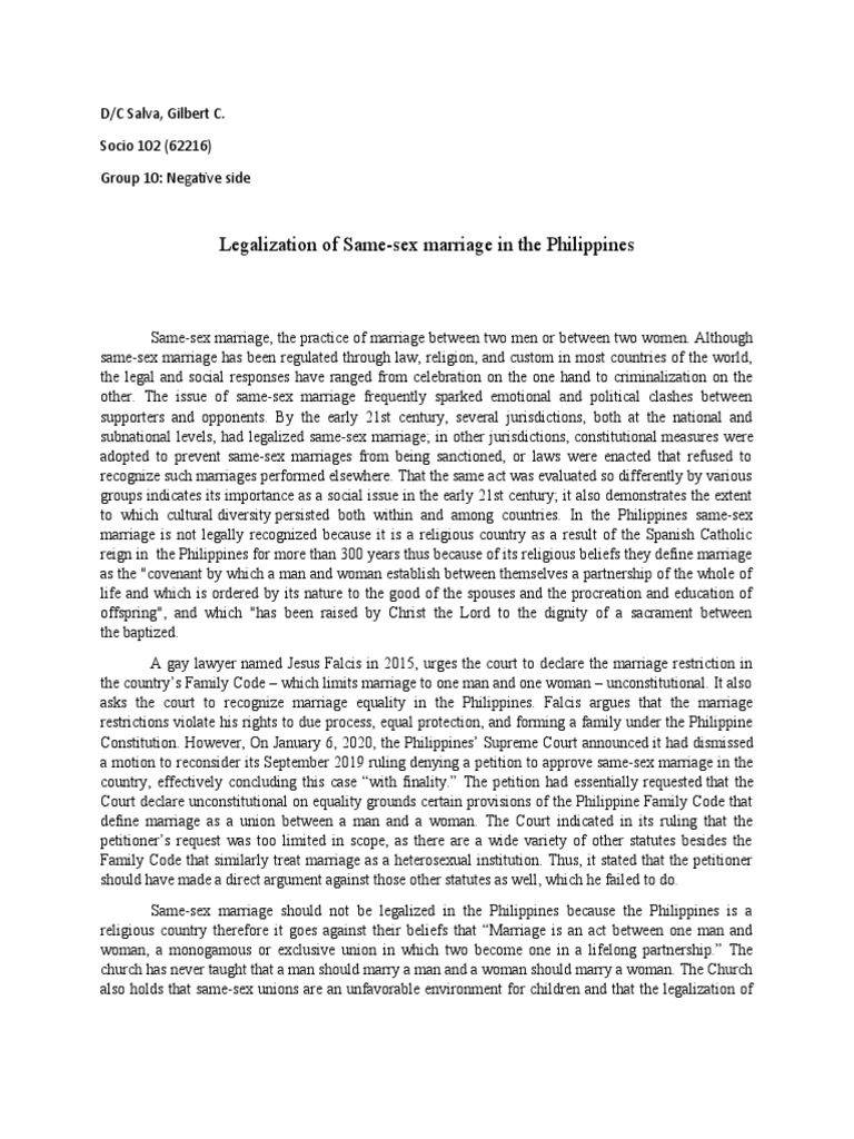 Legalization of Same Sex Marriage in The Philippines | PDF | Marriage ...
