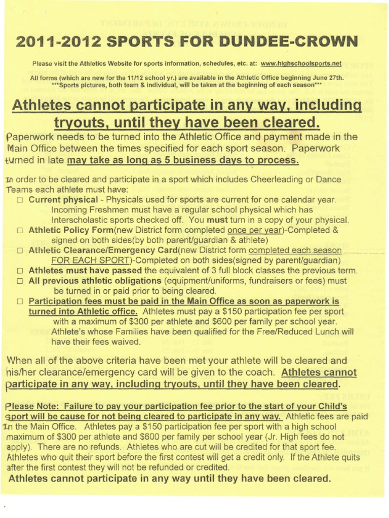 Athletes Cannot Participate in Any Way, Including Tryouts, Until They ...