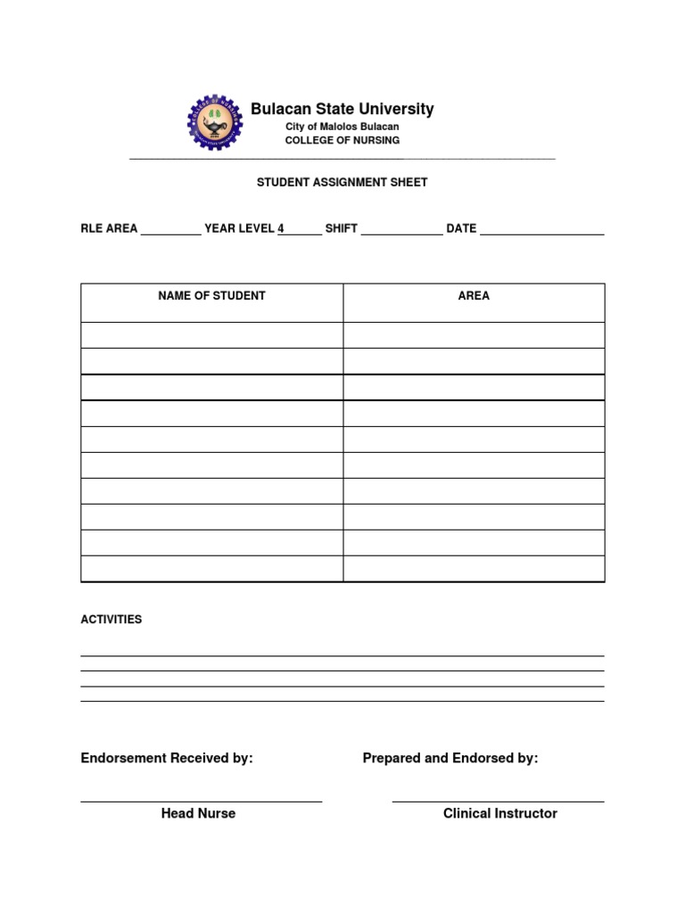 Head Nurse Forms Template PDF