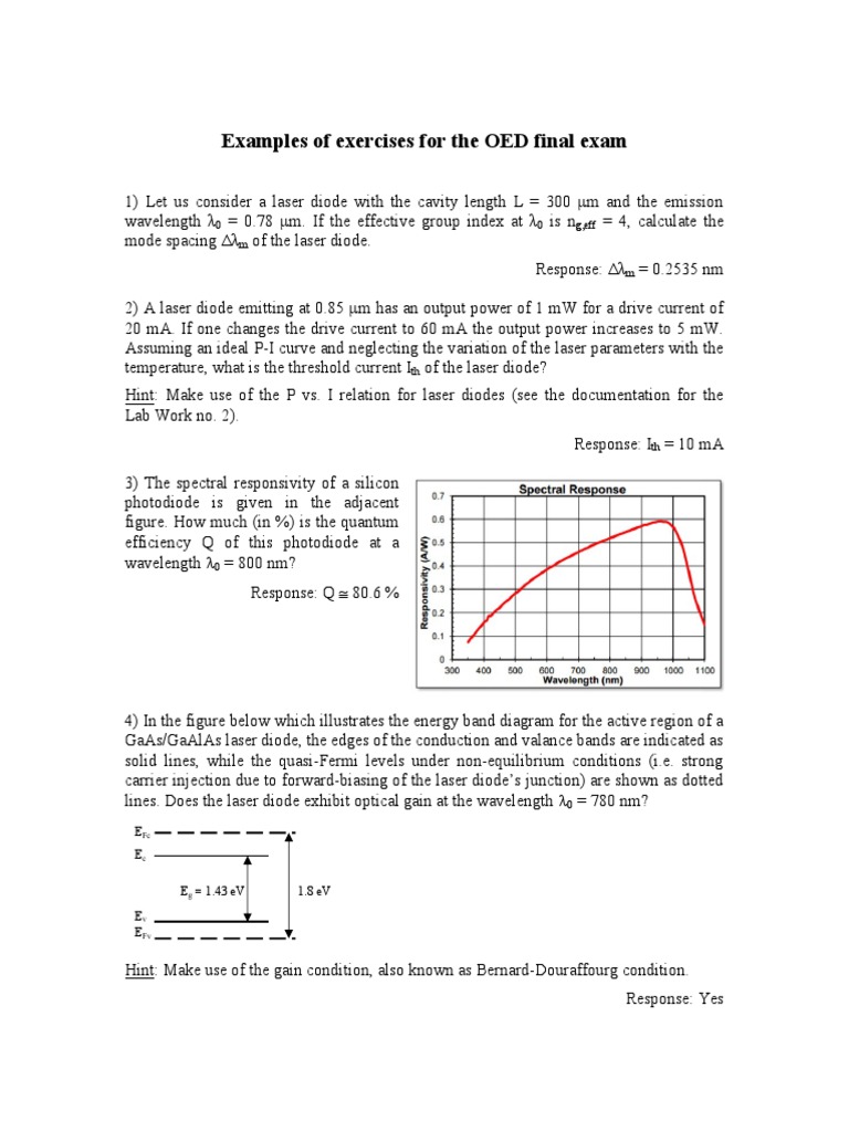 Laser Diode Exam Exercises | PDF | Teaching Methods & Materials ...