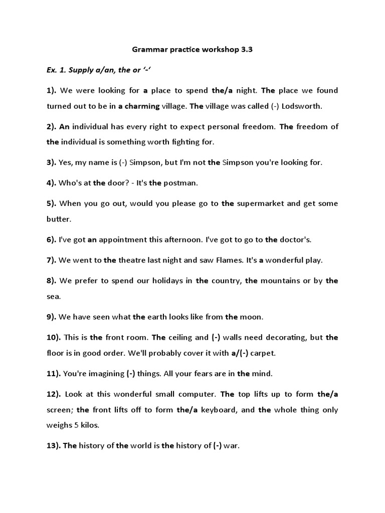 Grammar Article Practice Workshop | PDF | Young Adult