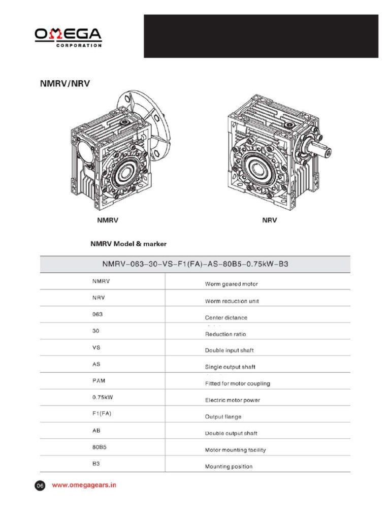 Omega NMRV Gearbox Catalog PDF