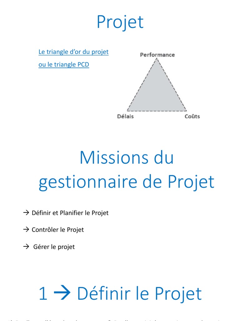 Gestion de Projet : Triangle PCD et Outils | PDF | Gestion de projet ...