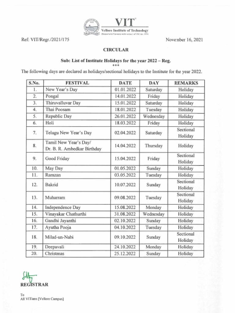 List of Holidays 2022 PDF