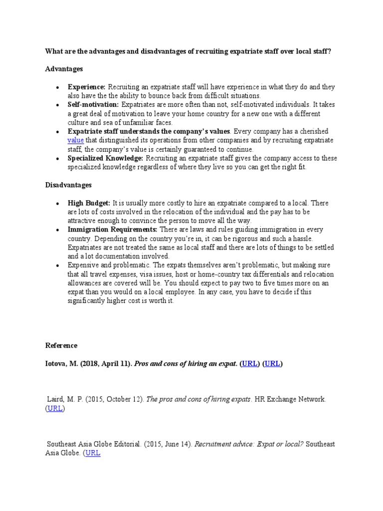 What Are The Advantages and Disadvantages of Recruiting Expatriate ...