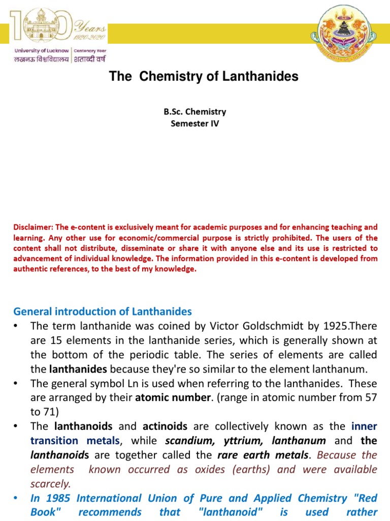 Chemistry Of Lanthanides Pdf Lanthanide Coordination Complex