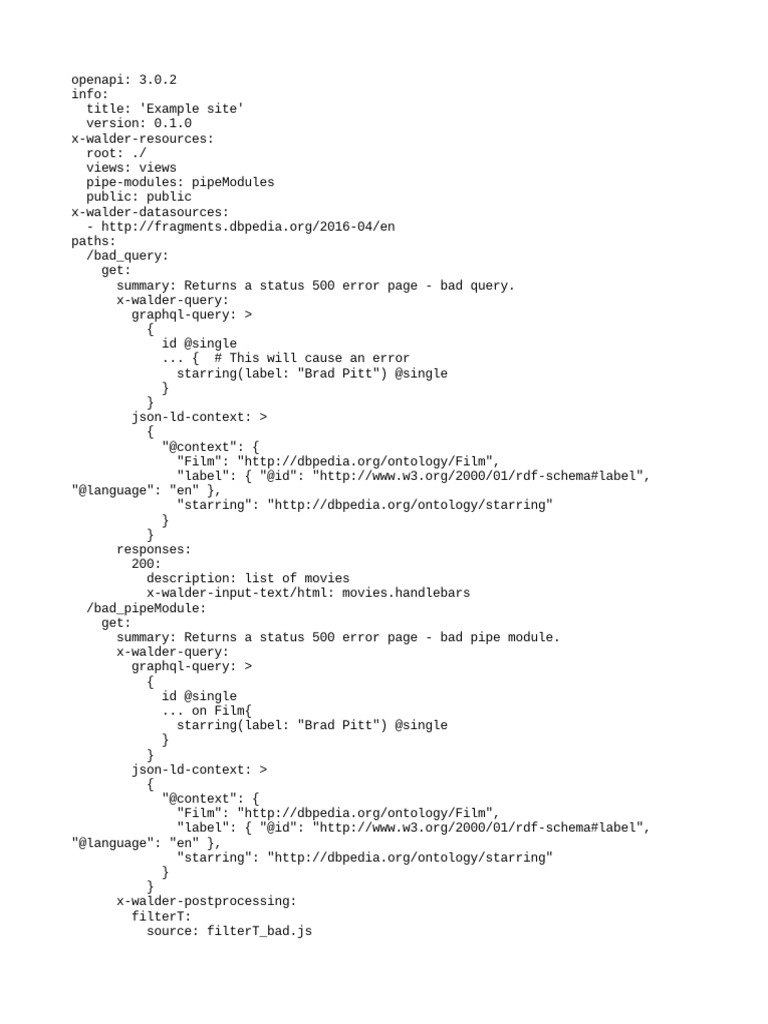API Documentation for an Example Site Using Walder Framework with