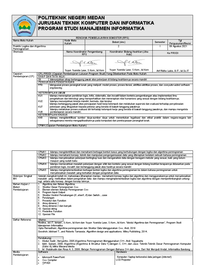 RPS Praktik Logika Dan Algoritma Pemrograman | PDF