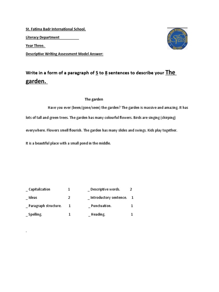 Descriptive Writing Model Answer 1PQQk | PDF