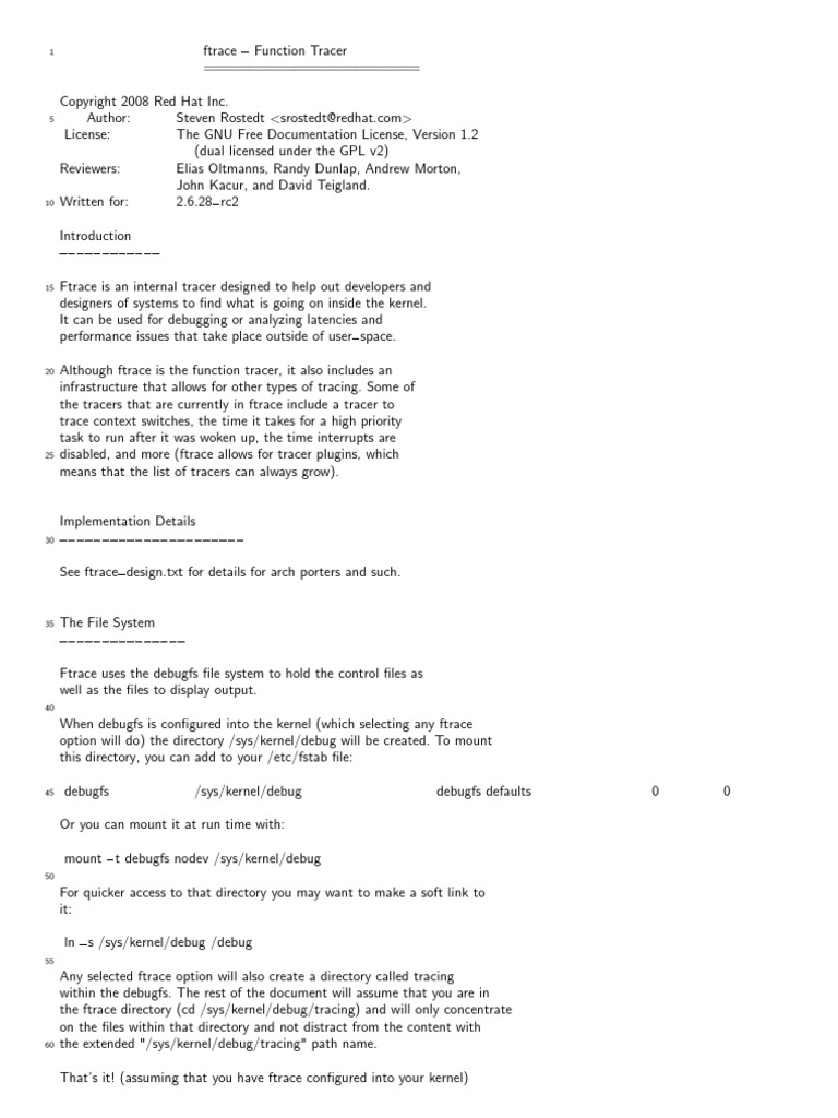 Documentation Trace Ftrace | PDF | Kernel (Operating System) | Computer ...