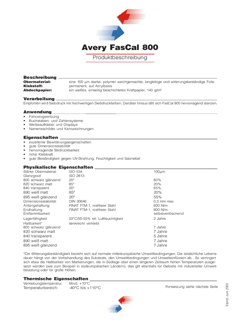 Avery Fascal 800 - Samolepici Folie | PDF