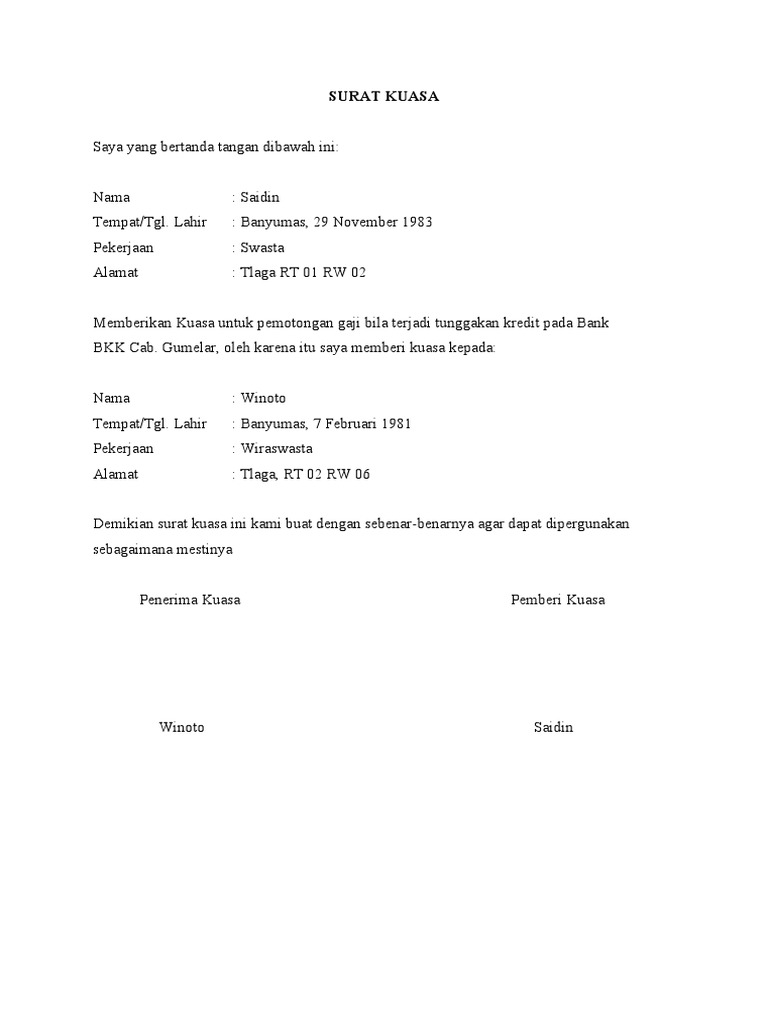 Surat Kuasa Pemotongan Gaji Bank | PDF