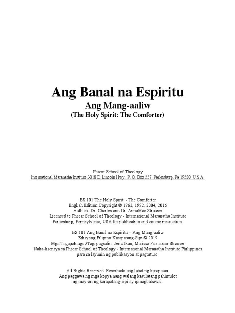 TAGALOG PSTIMI BS101 The Holy SpiritThe Comforter STUDENT MSTR PDF