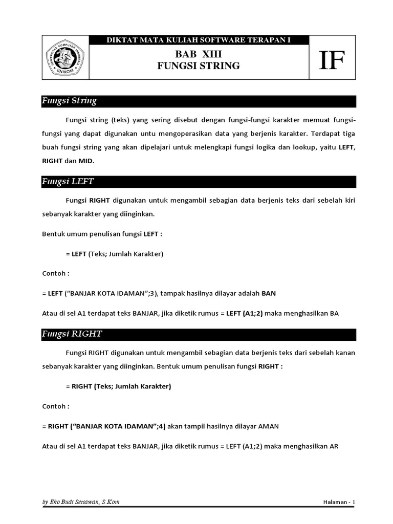 Fungsi String dan IF dalam Excel | PDF | Komputer