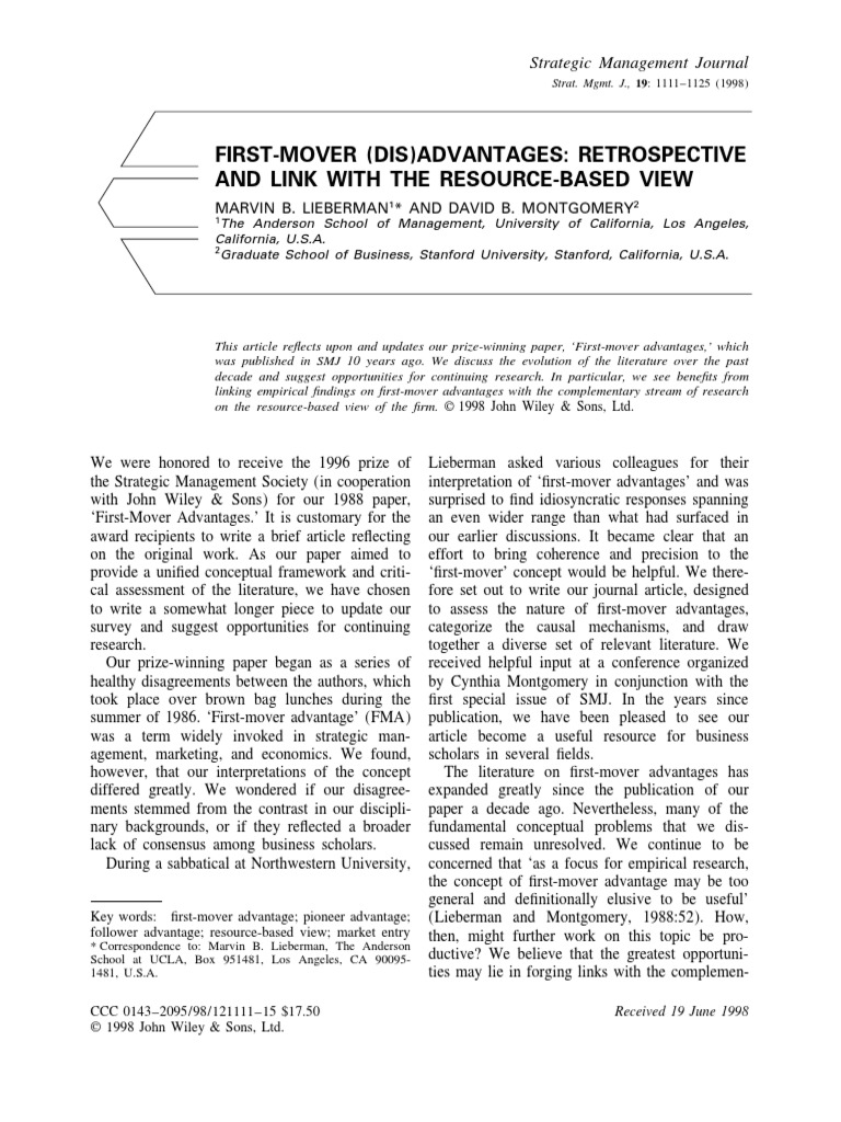 FirstMover (Dis) Advantages Retrospective PDF Innovation